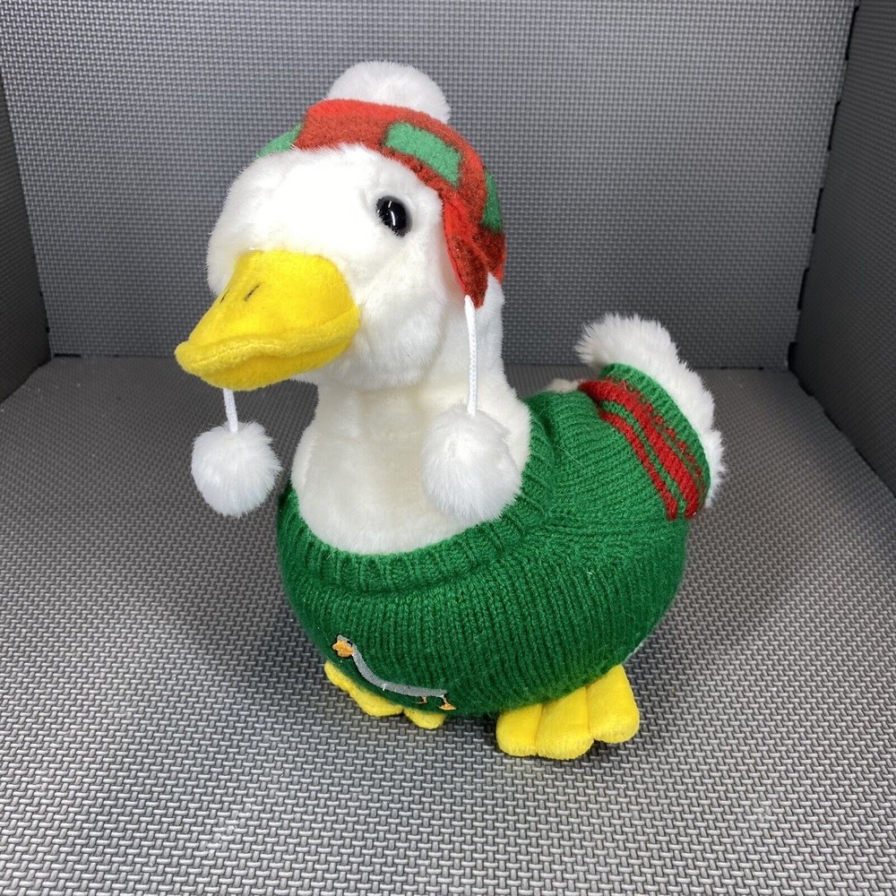Aflac Plush Duck White Wearing Winter Sweater And Hat Advertising 2008 TALKING